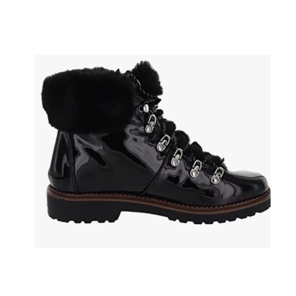 🆕 Esprit Celestin faux patent leather fur lace up fashion boots black - Picture 1 of 11